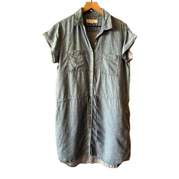 Women's L Thread & Supply Star Print Chambray Mini Shirt Dress - Picture 1 of 8